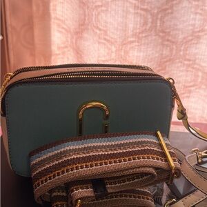 Stylish Blue Crossbody Bag with Gold Accents